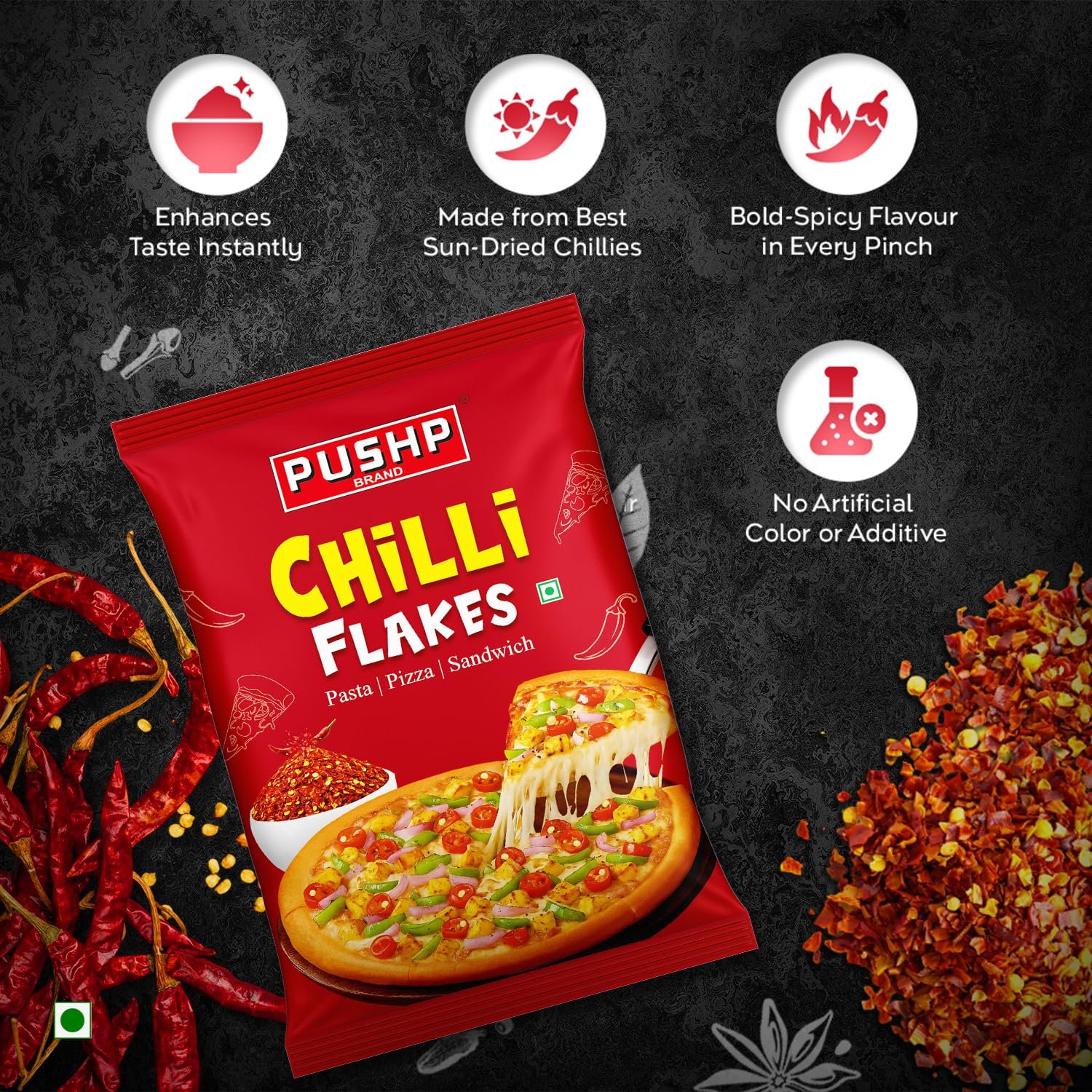Pushp Chilli Flakes | 500g Pouch | Premium Spicy Seasoning for Pizza, Pasta & Cooking Toppings (Pack of 1) - Image 5