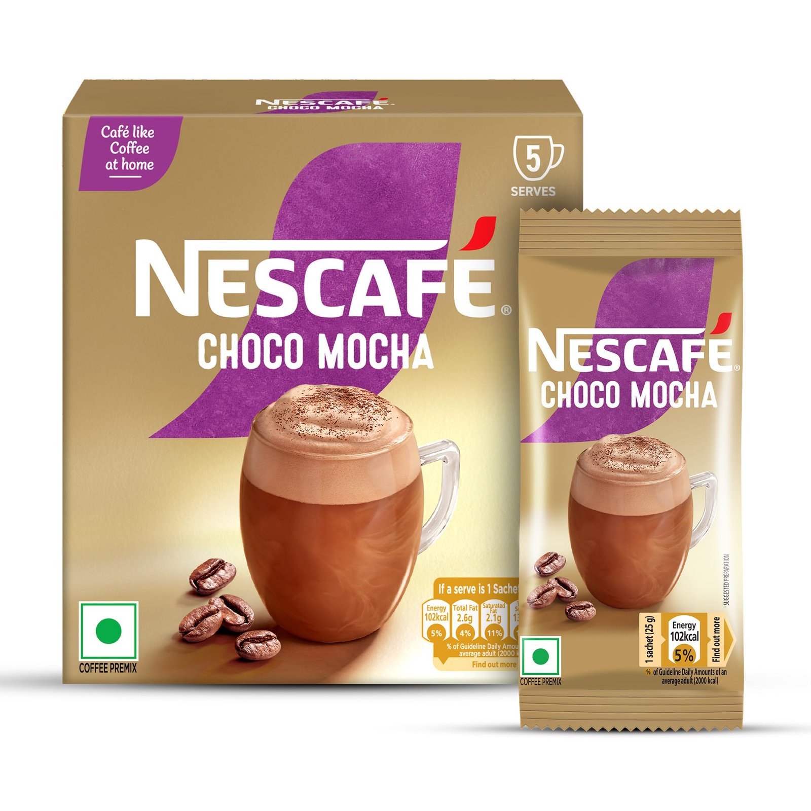 Nescafé Choco Mocha Instant Coffee Premix, 125g, (5 Sachets x 25 g)