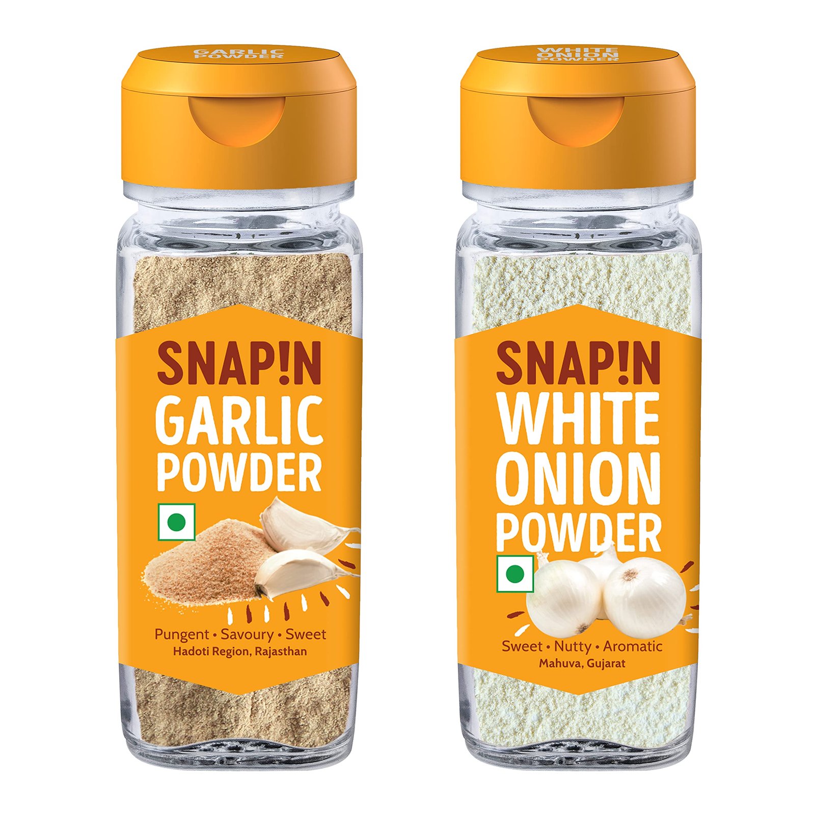 Garlic Powder & White Onion Powder (50g+50g) | Ready to use | Sourced From Rajasthan & Gujarat | Zero added Colours, Fillers & Preservatives | Pack of 2