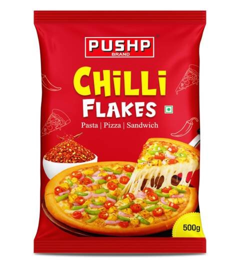 Pushp Chilli Flakes | 500g Pouch | Premium Spicy Seasoning for Pizza, Pasta & Cooking Toppings (Pack of 1)