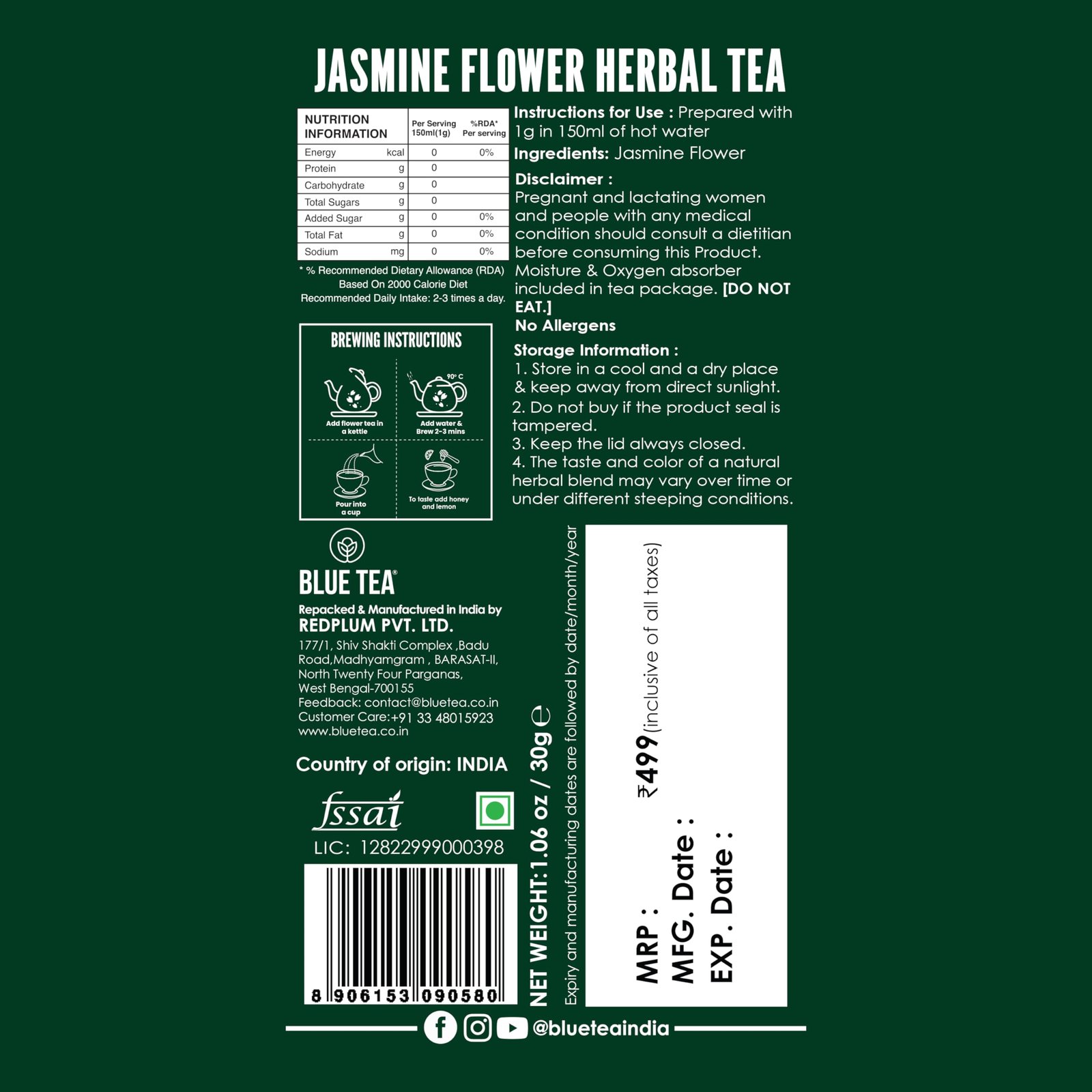Jasmine Tea - 30gm - 30 Cups | FOR SLIMMING BODY & STRESS RELIEF | Non-Bitter - Farm Fresh - Caffeine Free - Herbal Tea - Flower Based | Reusable Pet Jar - Image 7