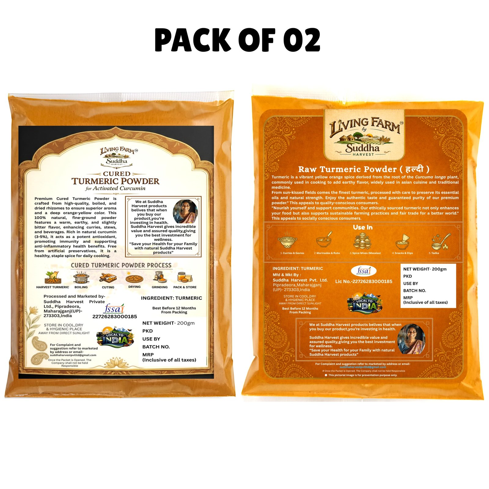 Village Culture Combo- Cured Turmeric Powder & Raw Turmeric Powder, Pack of 2- 200g Each (200X2) - Image 2