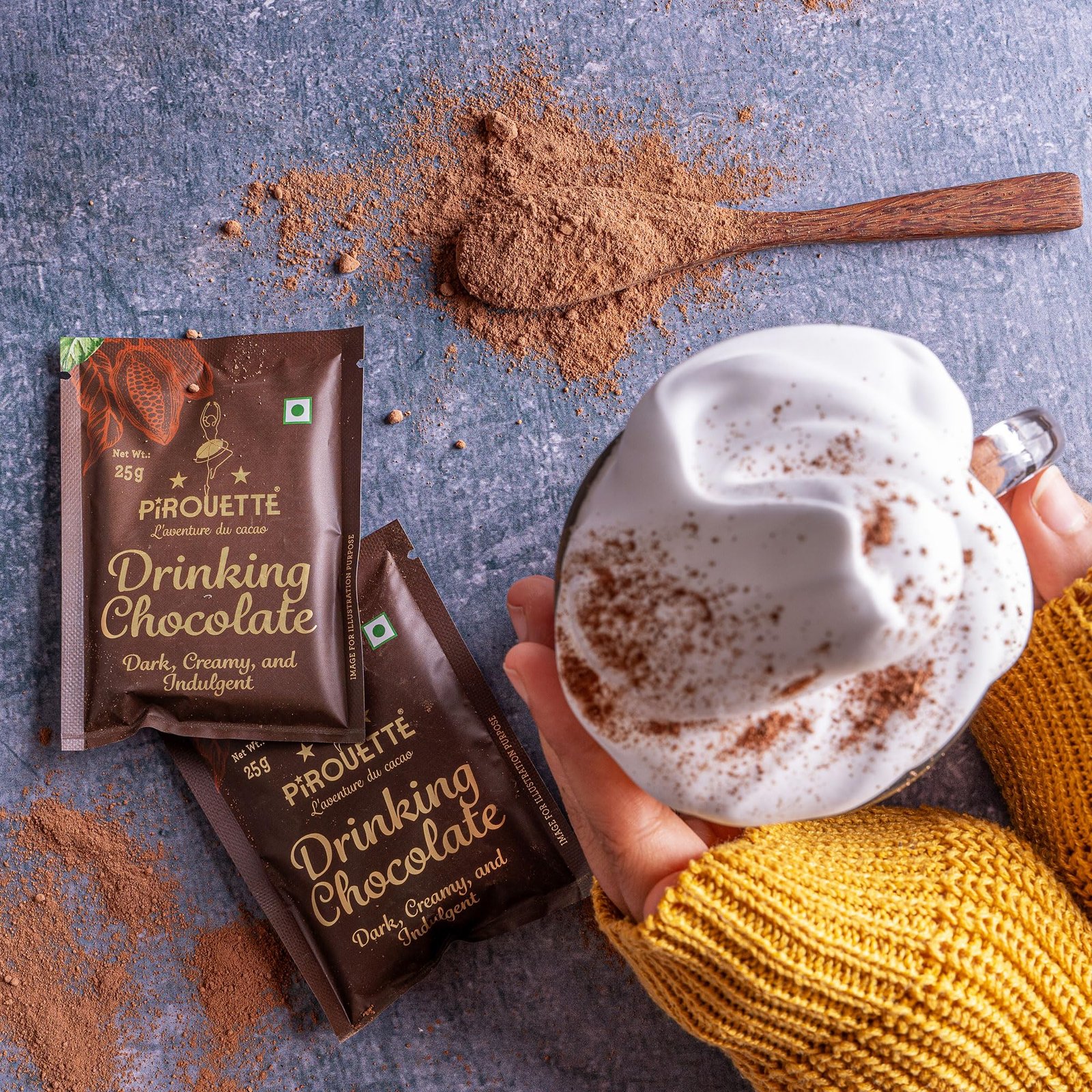 Drinking Chocolate | 55% Cocoa | Dark, Creamy & Indulgent | Premium Hot Chocolate Mix with Cocoa Butter, Unrefined Mauritius Dark Brown Sugar & Maldon Sea Salt | No Fillers No milk powder | 150g (6 x 25g Sachets) | Christmas Gifting - Image 4
