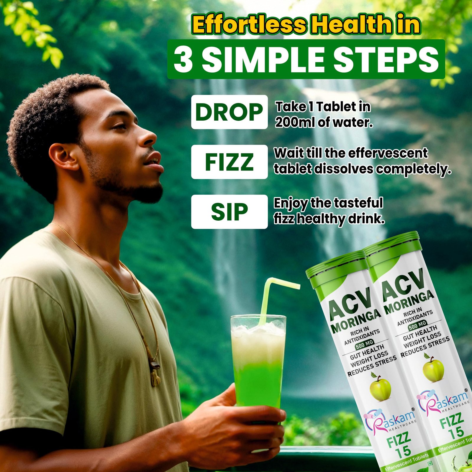 Healthcare ACV Moringa 15 Effervescent Tablets 500mg Apple Cider Vinegar With No Added Sugar For Gut Health | Immunity Booster | Weight Loss | (Pack of 4, Refreshing Green Apple Flavour) - Image 8