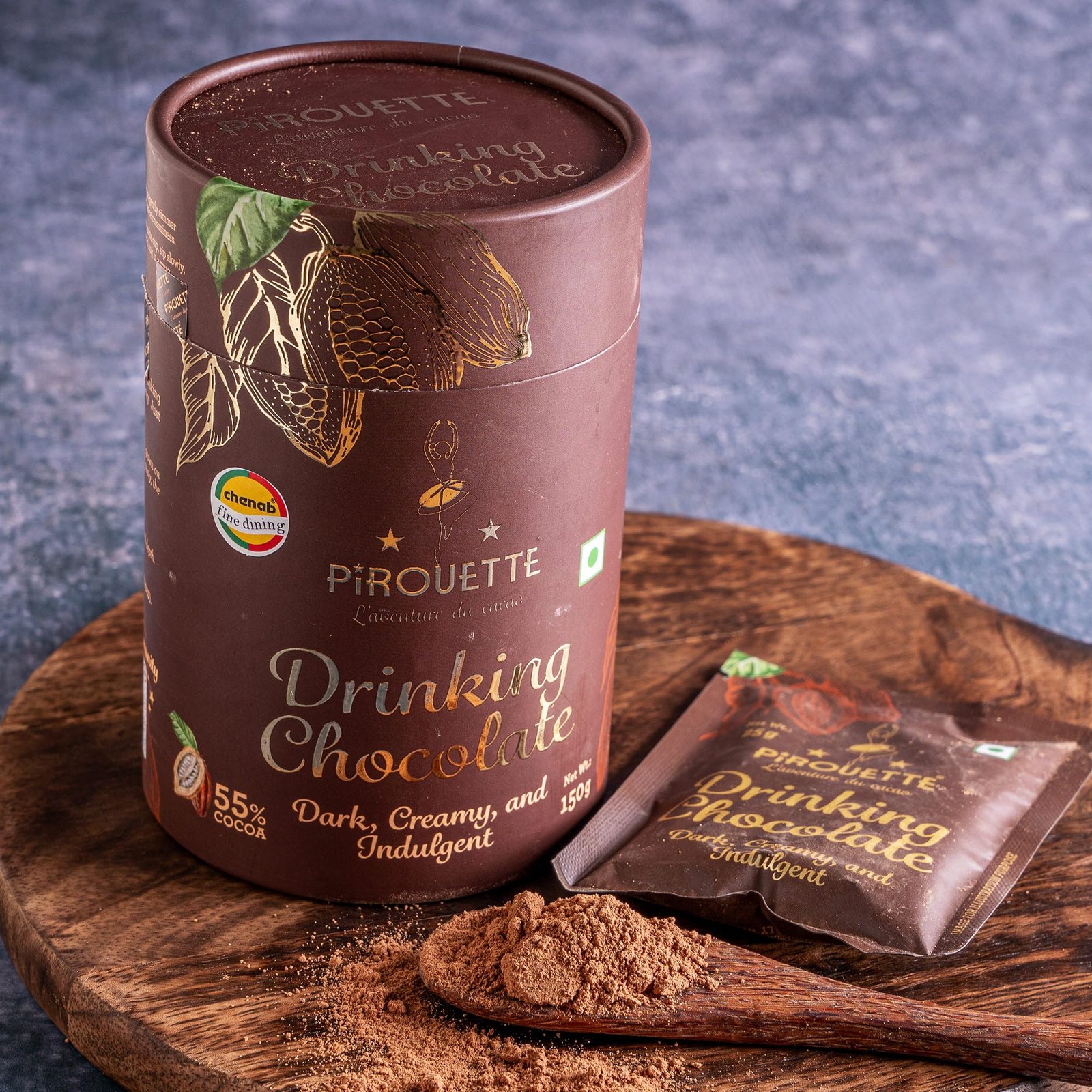 Drinking Chocolate | 55% Cocoa | Dark, Creamy & Indulgent | Premium Hot Chocolate Mix with Cocoa Butter, Unrefined Mauritius Dark Brown Sugar & Maldon Sea Salt | No Fillers No milk powder | 150g (6 x 25g Sachets) | Christmas Gifting - Image 2